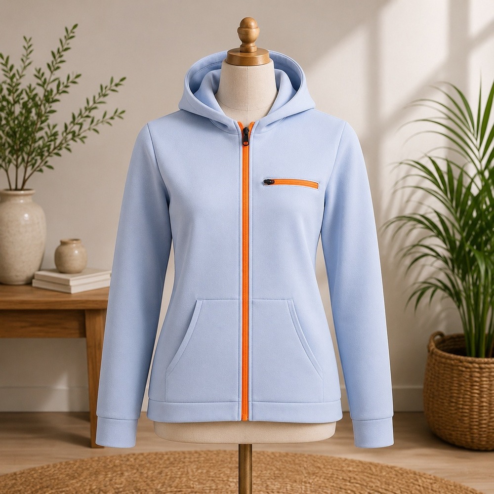 NWOT Z by Zella Full Zip Hoodie 2XL Light Blue Orange Contrast Athletic‎ Jacket